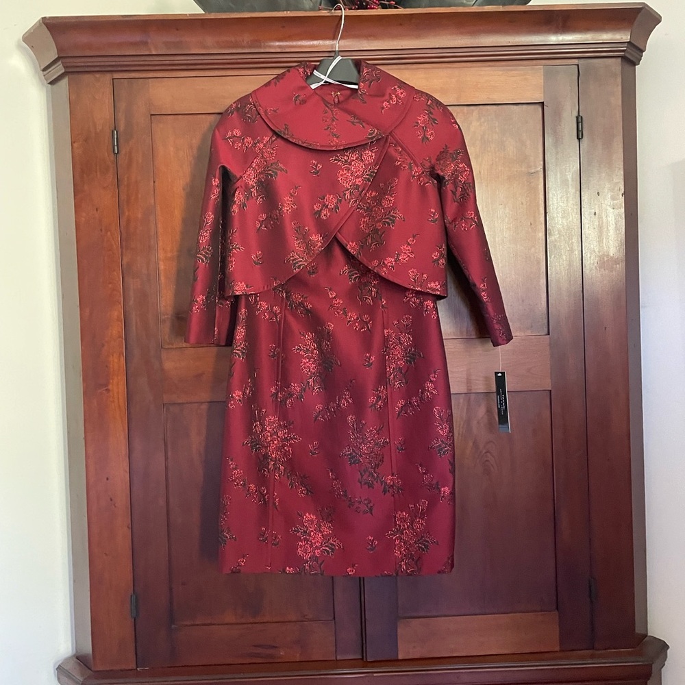 Tahari and Arthur Levine Red Brocade Dress and Jacket NWT!